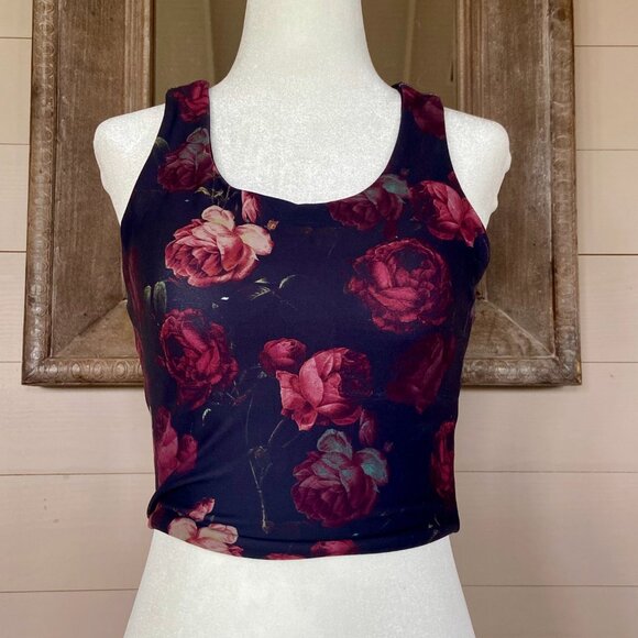 Yoga Bra Black With Rose Floral Pattern Size M - Picture 1 of 7